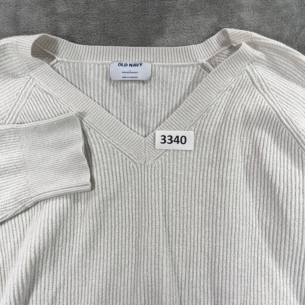 Old Navy V-Neck Sweater Womens Large Cream‎ Ribbed Knit Raglan 726172-02